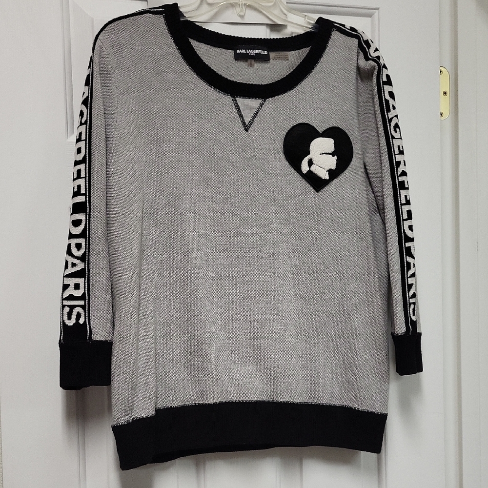 Karl Lagerfeld Gray and Black Knit Top